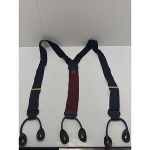 Vintage Trafalgar Suspender Navy & Red w Gold Accents Black Leather Buttonholes